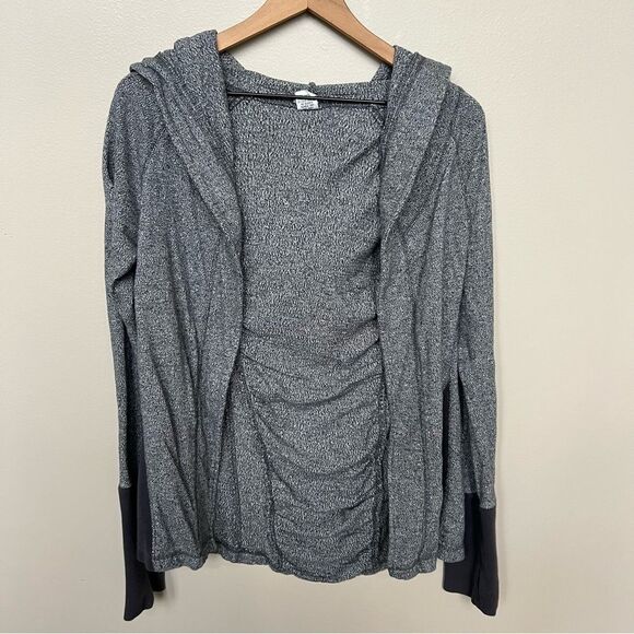 XCVI Heathered Knit Sweater Yoga Cardigan Grey Black Open Front Sweater Medium - Picture 1 of 9